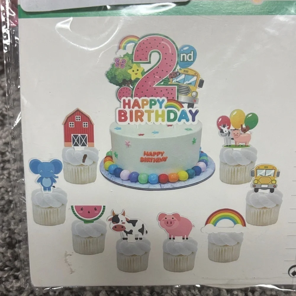 Colorful 2nd Happy Birthday Cake/ Cupcake toppers- 25 PCS
